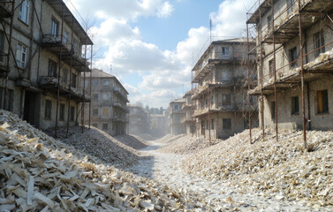 Debris-Covered Ruined Buildings
