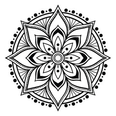 Intricate Black and White Mandala Design Circular Floral Pattern