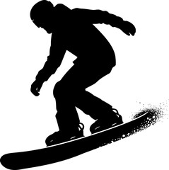Minimalist vector of snowboarder going downhill, black silhouette
