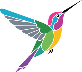 Obraz premium Hummingbird vector,hummingbird, parrot. Vector illustration in flat design. Fauna of South America. Flying colorful bird for icons in white background