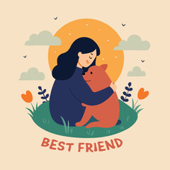 Girl embracing her dog in a heartwarming illustration of friendship