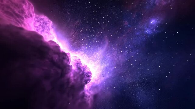 Seamless looped repetitive animation flight through deep space. Colorful starry night sky outer space background. Journey through the Milky Way to distant galaxies and constellations.