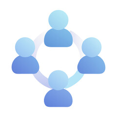 Vector art of a blue icon illustrating a group of five people connected in a circle, representing teamwork or community, isolated on a white background