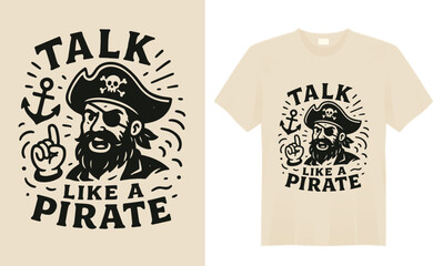 Bold pirate-themed t-shirt featuring a skull, crossed swords, and “Talk Like a Pirate” slogan. Perfect for buccaneers, sea lovers, and September 19th celebrations!

