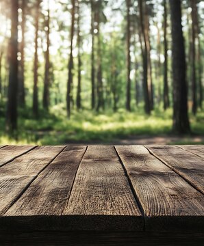 empty wooden table and green grass
