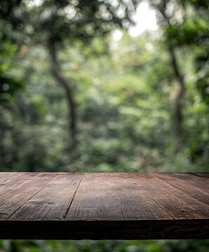 empty wooden table and green grass