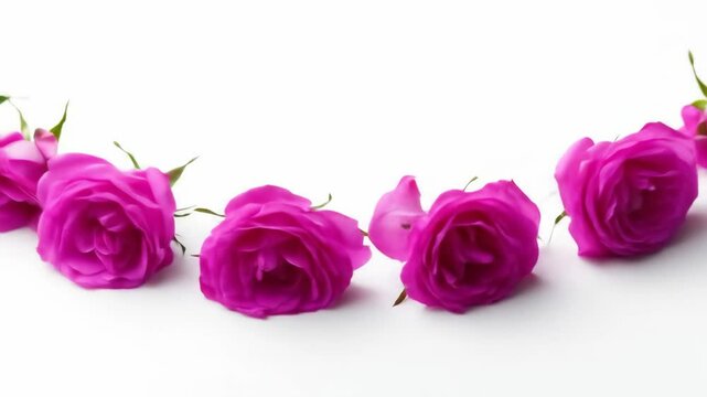 Pink Roses Border on White Background - A row of vibrant pink roses arranged in a gentle curve against a clean white background.