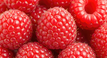 Close-up View of Fresh Vibrant Red Raspberries on a White Background