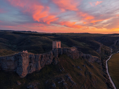 Oreja Castle at sunset in Toledo, Spain