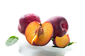 Bright ripe nectarines in studio shooting without background