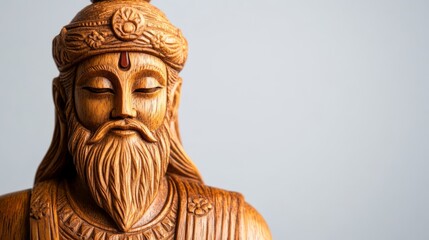 Obraz premium Wooden Guru Statue in Meditation, detail , handicraft