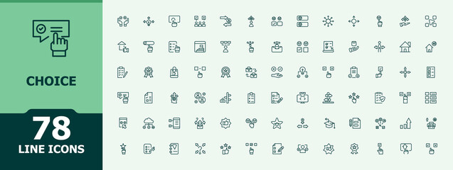 Choice linear icon set. Minimal icons pack. Editable stroke vector art. Choose icon set. Includes thin line symbols election, select, decision, decide, direction, alternative and more.
