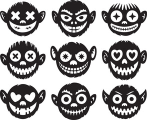 Creepy Halloween Monster Faces Vector Set