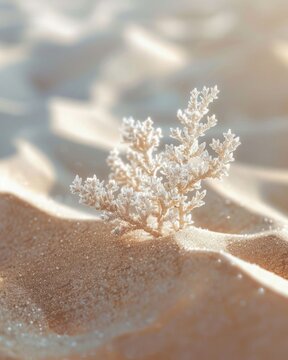A realistic photo of a natural fulgurite on a sand