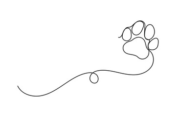 One line dog paw drawing with clean minimalist outline vector design for animal themes