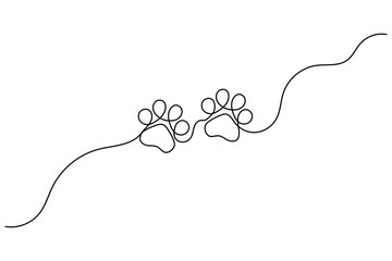 One line dog paw drawing with clean minimalist outline vector design for animal themes