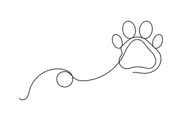 One line dog paw drawing with clean minimalist outline vector design for animal themes