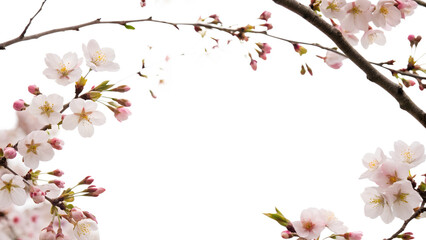 Cherry Blossom Branches with Buds and Flowers on Transparent Background blossom branches buds...