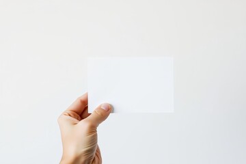 Hand Holding Blank White Card Against Plain Background Minimalist Design