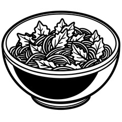 Bowl of salad with noodles isolated on white background