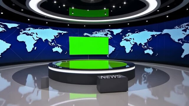 3d virtual news studio green screen background