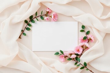 Pink Flowers Silk Fabric Card Invitation Spring Floral Arrangement