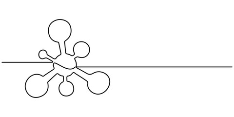 Continuous one line drawing atom or proton nucleus sign symbol isolated vector illustration, molecule continuous one line drawing, Atom molecule one continuous line design. Decorative elements drawn. 