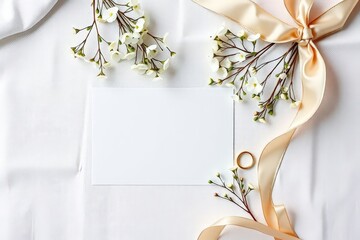 Wedding Invitation Floral Ribbon White Background Elegant Card Design Spring Theme