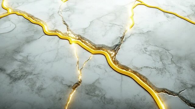 Kintsugi: Golden Repair of Cracked Marble Art of Resilience and Beauty.