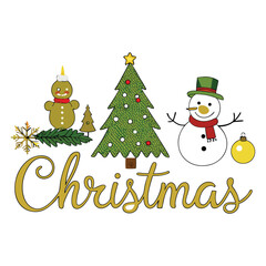 Watercolor gold “Merry Christmas” with a cute snowman, snowflakes, and soft winter greenery, creating a warm, festive, and elegant holiday feel.
