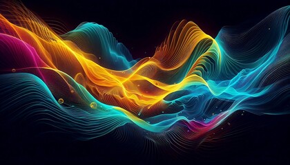 Obraz premium Abstract flowing waves of vibrant neon light and energy on black background
