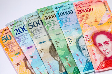 Venezuelan bolivar banknote. Venezuelan money. Background of paper money.