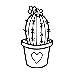 cute cactus with flowers and heart pot