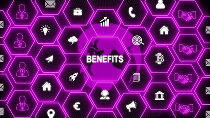 Employee benefits help to get the best human resources. Business concept. glowing connections in different places on the map