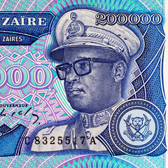 200000 Zaires, Zaire with portrait of dictator President Mobuto. Vintage paper money of Zaire.