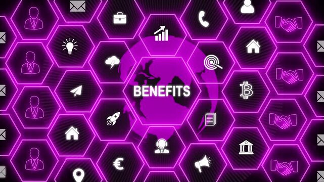 Employee benefits help to get the best human resources. Business concept. glowing connections in different places on the map