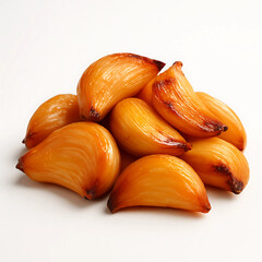 Pile of Golden Roasted Garlic Cloves on White Background