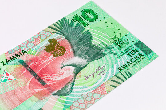 10 Kwacha Zambia with the image of a dam and an Eagle. Money of Zambia and Africa.