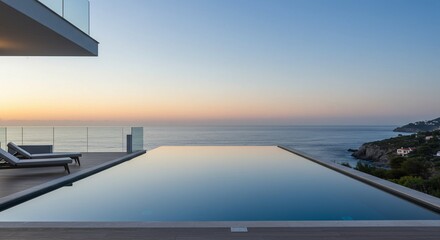 Fototapeta premium Infinity Pool at Dawn Overlooking Coastal Cliffs
