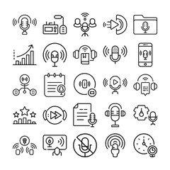 Podcast and Audio Production Line Icons A Comprehensive Collection