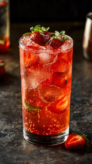 Refreshing strawberry mint soda served in a tall glass during a summer gathering