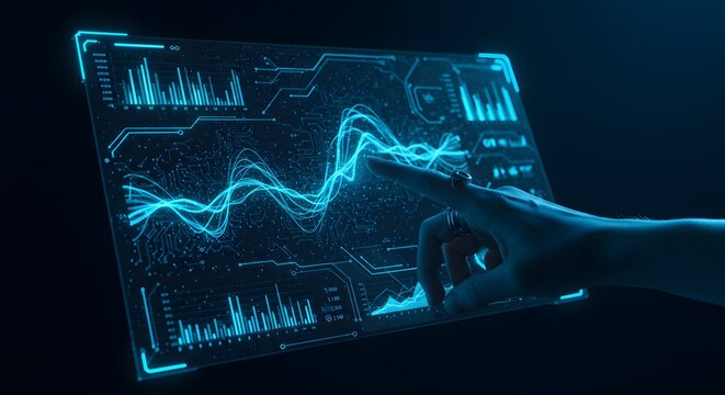 Interactive Data Visualization Futuristic Digital Interface Showing Data Analysis and Trends