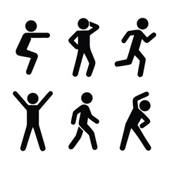 Fitness and Body Movement Stick Figure Icons Set