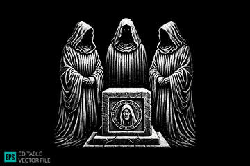 grim reaper scary creepy style tattoo dark art illustration vector black and white background templates