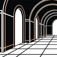 Ancient European stone arches form a perspective gallery or hall, with natural light illuminating the historic architectural columns of the building's interior path