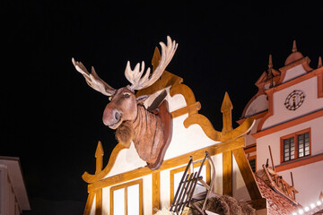 Cute singing elk at the Christmas market in Darmstadt, Germany