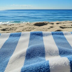 Beach Towel on Sandy Beach with Blue Water
