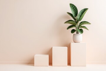 Minimalist plant display on peach background