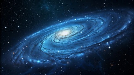Blue spiral galaxy in dark space. AI GENERATED.