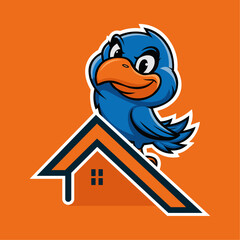 cartoon bird with a house